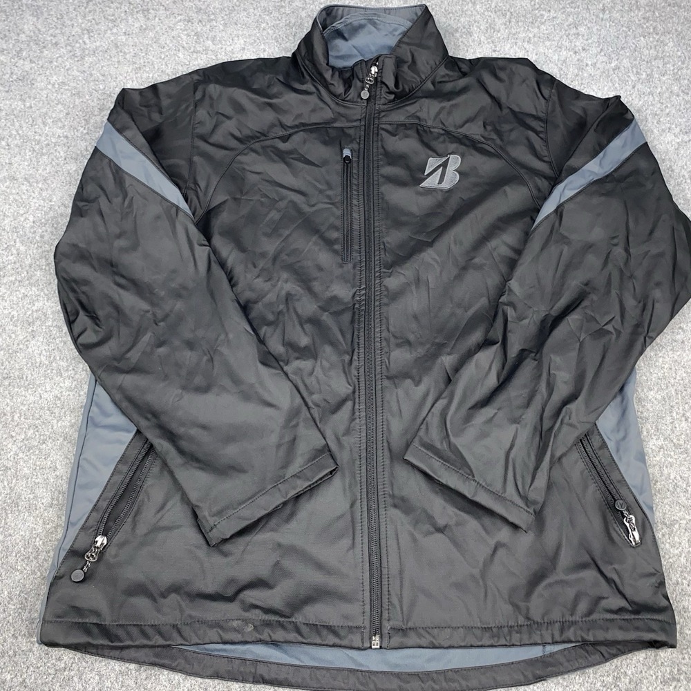 Bridgestone Jacket Men's Large Black Gray Windbreaker Full Zip Lightweight Golf